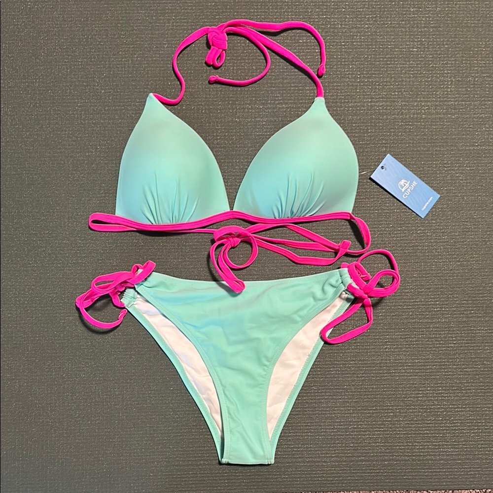 Mint Green and Pink Bikini Set